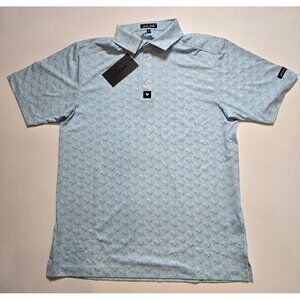 Bad Birdie Shirt Mens Medium Performance Golf Polo AOP Light Blue White Flamingo